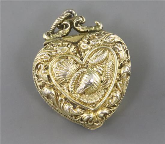 A George IV silver gilt heart shaped vinaigrette, by Robert Mitchell,